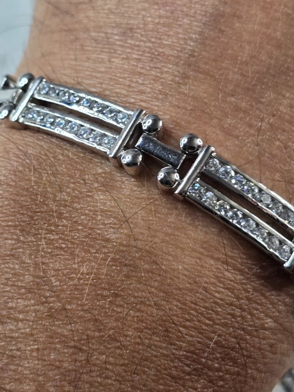 Womens Sterling Silver CZ Modernist Tennis Bracelet 32.9g E6671